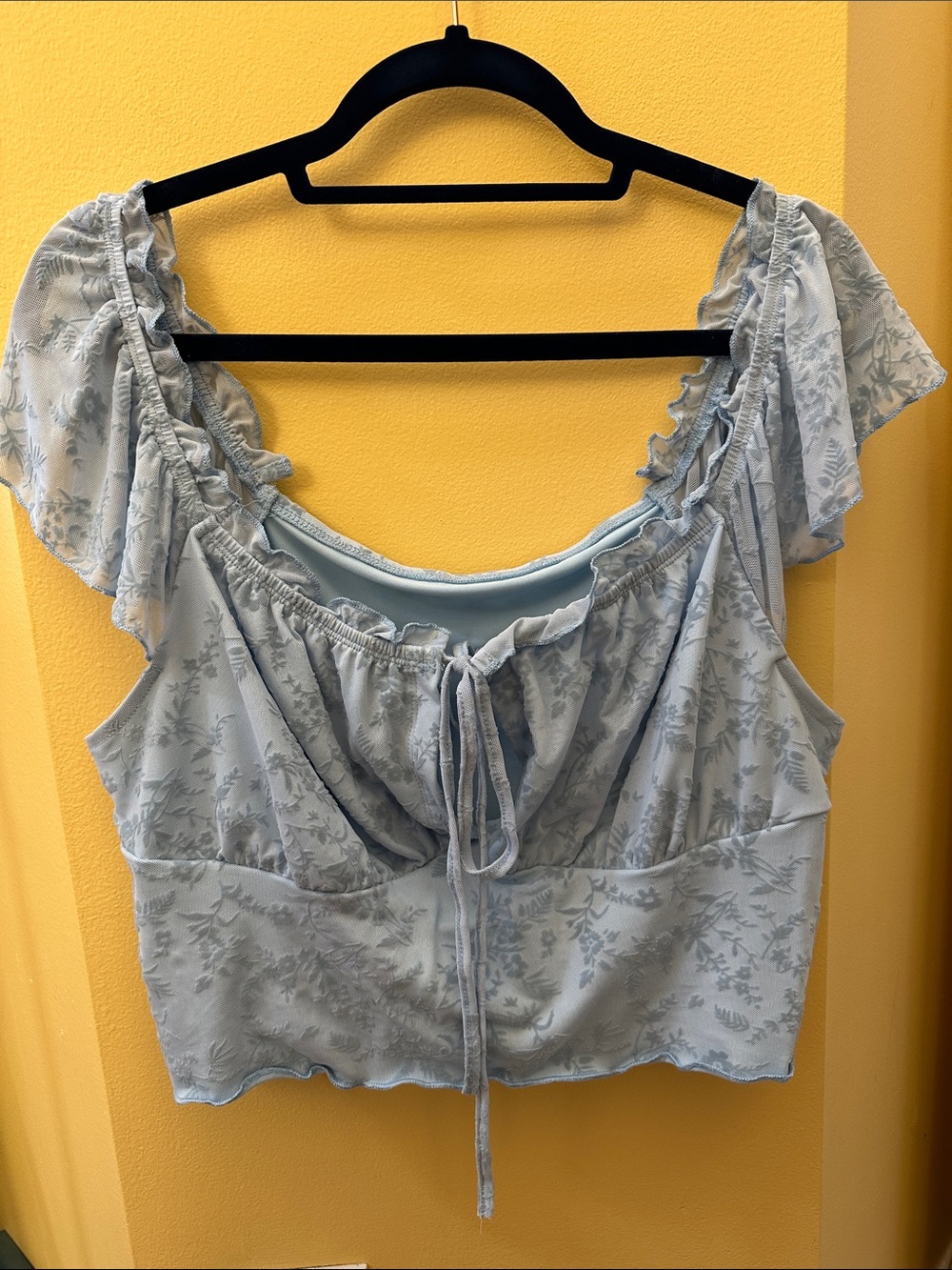 Women's Light Blue Floral Ruffle Tie-Front Top
